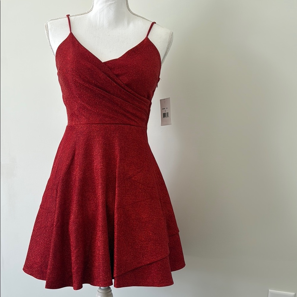 Red Ruched Peplum Mini Dress with Spaghetti Straps